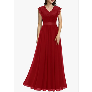 Dressystar Women's V Neck Sleeveless Lace Bridesmaid Dress Wedding Party Gown, L