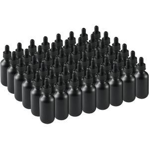 BILLIONSTARS 48 Pack 2oz Glass Boston Round Bottle with Graduated Calibrated Glass Pipettes - Black Frosted - Tincture Bottles for Essential Oils, Liquids - Leakproof Travel Bottles
