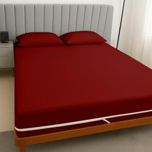 Full 1 PC Zipper Fitted Sheet, Brushed Premium Quality Microfiber, Soft Shrinkage and Fade Resistant Bottom Sheet fits Upto 16 Inch Deep Pocket, Zipper Mattress Cover, Burgundy