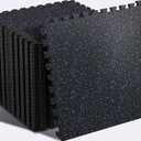 SUPERJARE 0.56'' Thick 12 Pcs 48 Sq Ft Rubber Top Exercise Equipment Mats, High Density EVA Foam Mats with Rubber Top, Interlocking Gym Flooring for Home Gym, Protective Workout Mat, Black/Purple
