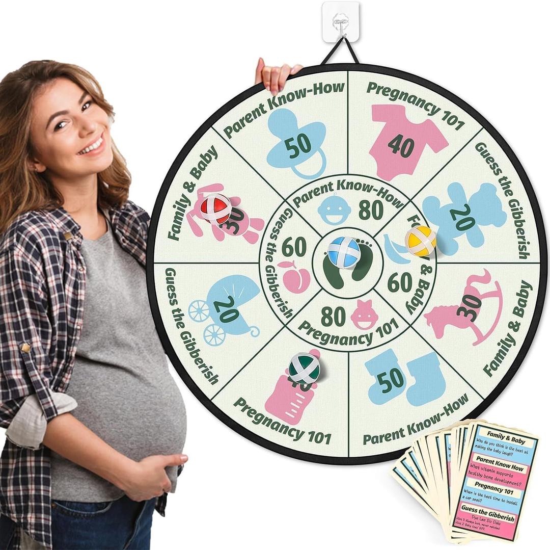 2 x Baby Shower Dart Games for Large Groups – Easy, Funny & Engaging Toss with 24 Soft Balls, 50 Funny Cards for Extra Party Laughter, Ideal Icebreaker for Baby Shower & Gender Reveal Activities