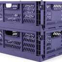 Domiella 2-Pack Crates for Storage, Storage Crates Plastic Stackable, Foldable Crate for Office Home Kitchen Bedroom Bathroom (Large, Blue) (Large: 15.7" x 11.8" x 5.9")