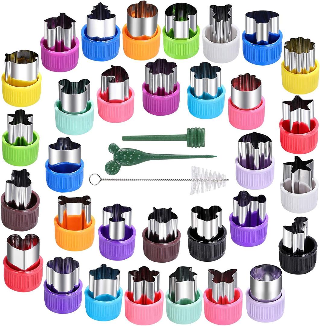 Mini Cookie Cutter Set 30 pcs for Kids Vegetable Cutters and Fruit Stamp Mold Different Shapes and Sizes Stainless Steel