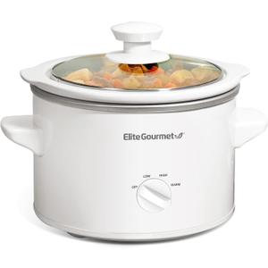 Elite Gourmet MST-250XW Electric Slow Cooker Ceramic Pot Adjustable Temp, Entrees, Sauces, Stews & Dips, Dishwasher Safe Glass Lid & Crock (1.5 Quart, White)