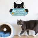 Funny Black Cat Wooden Decoration,Welcome Hope You Like Cats Decor,Cat Wall Decor,Cats Lovers Gifts,Kitty Door Hanger,Kitten Wooden Plaque,Cute Pet Wall Hanging Sign for Porch Yard Bedroom Home (Blue)