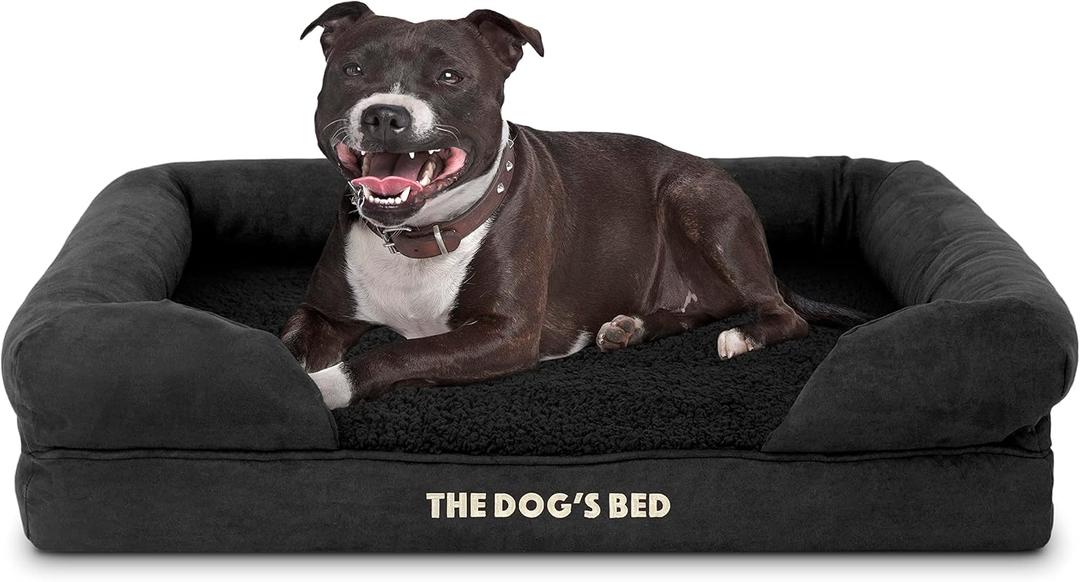 The Dogs Bed Orthopedic Memory Foam Dog Bed with Bolsters for Medium Dogs, Waterproof Washable Cover, Anti-Slip Base, Calming Surface CertiPUR-Certified Foam, Plush Fabric, Black Plush, Medium