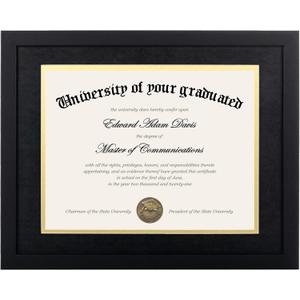 Upsimples 11x14 Diploma Frame Certificate Degree Document Frame with High Definition Glass, 8.5 x 11 with mat for Wall and Tabletop, Black & Gold Double Mat, 1 Pack