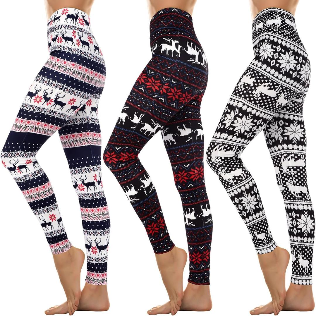 Liitrsh 3 Pcs Women's Christmas Leggings, High Waisted Soft Yoga Pants, Ankle Length Tights, Enhanced Fabric 2026 Upgraded (Large)