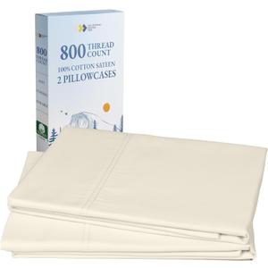 Heirloom Soft, Smooth & Thick Certified 800 Thread Count 100% Cotton Sateen is Superior to Egyptian Cotton Claims, 2 Pillow Cases Standard Size Fits Standard & Queen Size Pillows (Creamy Ivory)