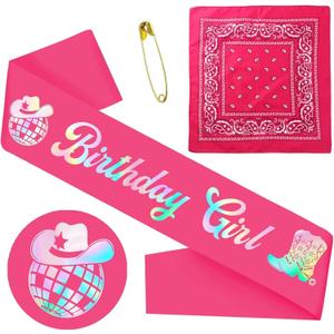 Birthday Girl Sash Set Cowgirl Party Decorations Cowboy Bandana Sash with Pin Cute Pink for Women Girls Birthday Party
