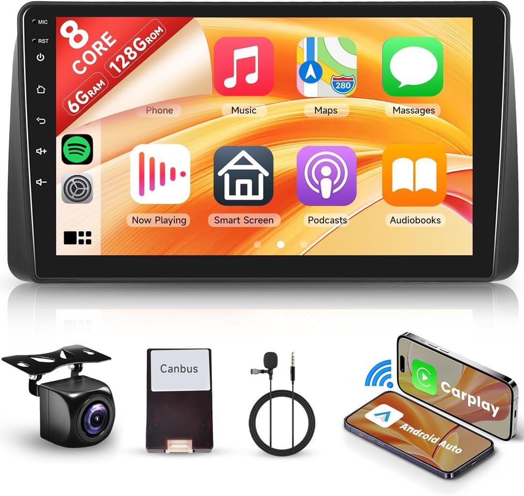 8 Core 6+128G Android Car Stereo for Dodge Grand Caravan 2008-2020 Chrysler Town & Country 2011-2016 Wireless Carplay Android Auto, 9 Touch Screen Radio Bluetooth GPS WiFi FM DSP Backup Camera SWC