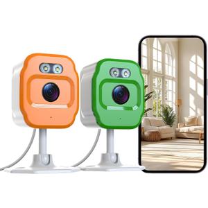 2Pcs 1080P WiFi Security Cameras, Baby Monitor Indoor Security Camera, Cat&Dog Camera with Motion Detection Indoor Camera, Full Color Night Vision,Two-Way Voice and Siren, Cloud Storage