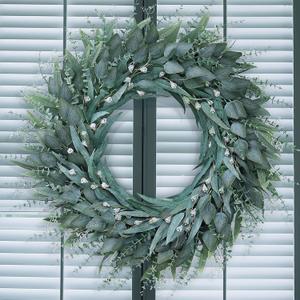 32" Eucalyptus Wreath for Front Door - Large Artificial Greenery Outdoor Wreath for Porch, Window, Farmhouse, Home, Holiday, Hanging Decor- Spring, Summer, Fall, All Seasons (Green)