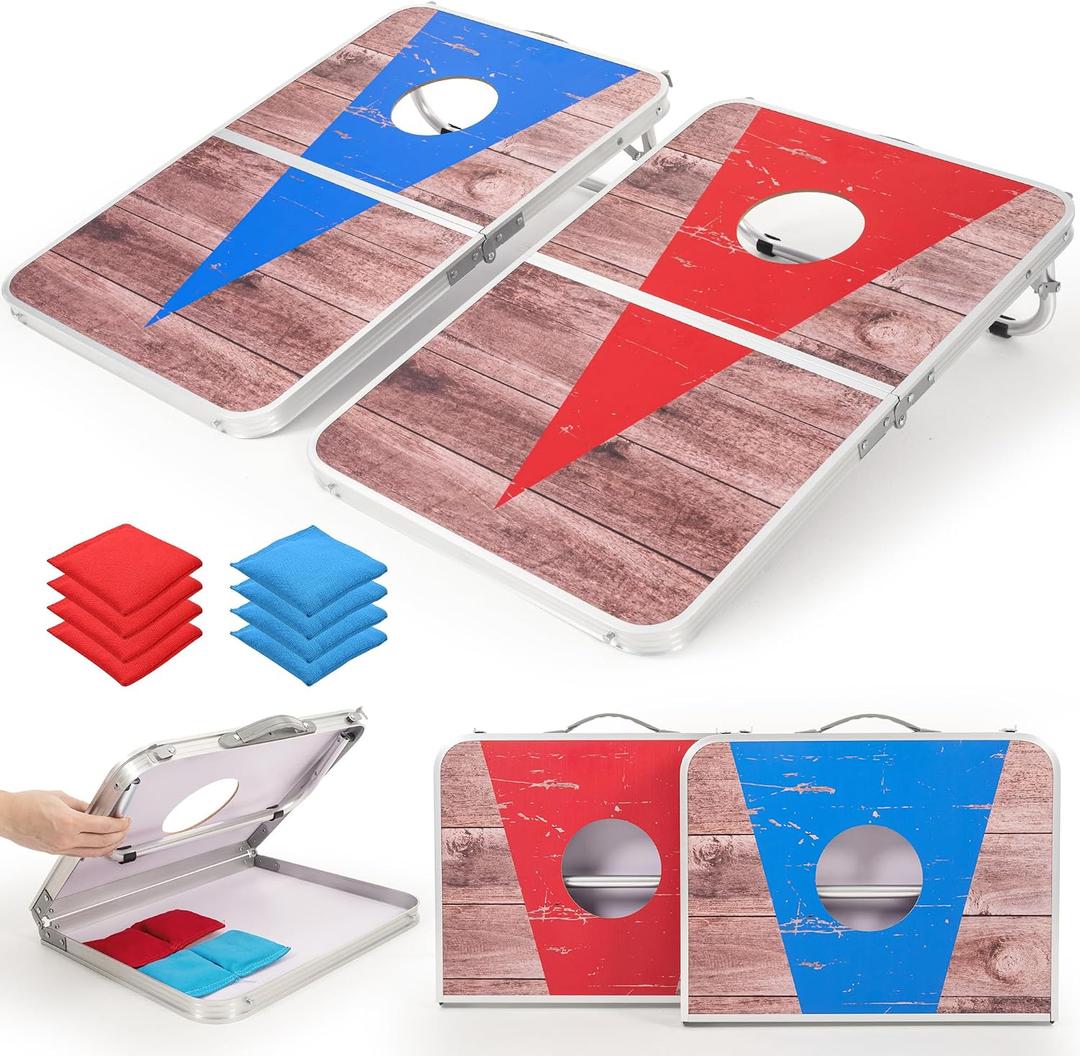 ROPODA Portable Cornhole Board Set, 30x20 Inch Corn Hole Games for Adults with 8 Bean Bags, Lightweight Aluminum Alloy Edging Cornhole Set for Outdoor Games，Beach and Tailgates.