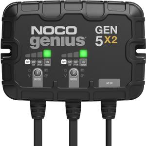 NOCO Genius GEN5X2: 2-Bank, 10A Onboard Battery Charger - 5A Per Bank, 12V Waterproof Marine Charger with Overcharge Protection & Temperature Compensation  for Lead-Acid & Lithium Batteries