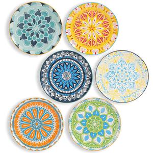 Dinner Plates Set of 6, 8 Inch Scratch Resistant Ceramic Plates, Dishwasher and Microwave Safe, Pasta Plate, Salad Plate, for Main Course, Multicolor