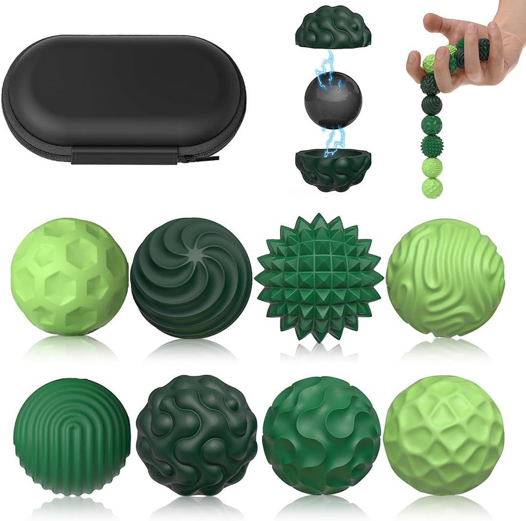 Magnetic Sensory Fidget Balls (8PCS), Weighted Magnet Balls Fidget Toys for Teens Adult ADHD Autism Anxiety, Quiet Stress Relief Office Desk Gadgets, Hand Therapy Sensory Toy Items Gift (Green)