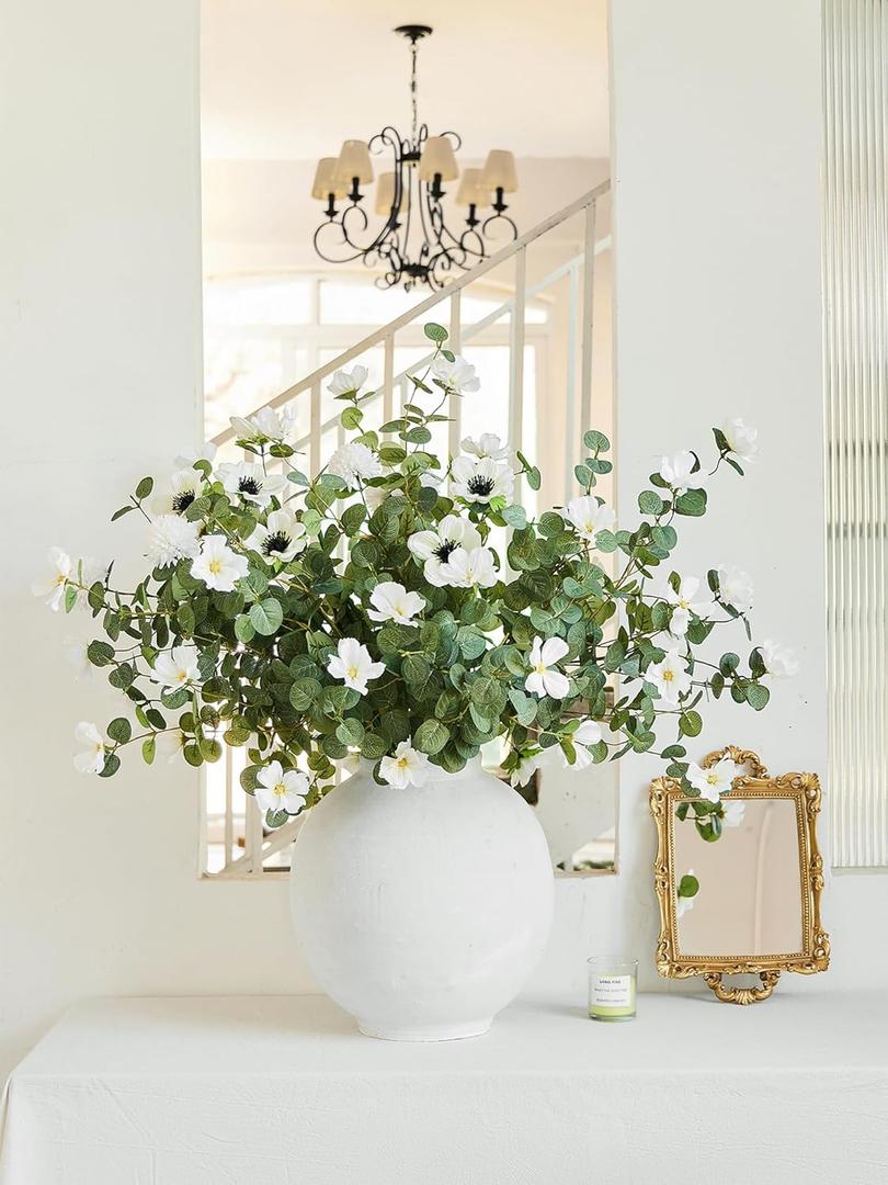MISSPIN Artificial Flowers with Greenery Stems Faux Plants Indoor Branches for Tall Vase Ultra-Realistic, 14 Pcs Wedding Centerpieces, Home Decor & DIY Bouquets (2024-eucalyptus Leaf)