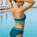 Girls Swimsuit Double Strap High Waist Sporty Bikini Swimsuits Swim Cover Up Skirt 3 Piece Set (Green, 17-18Y)