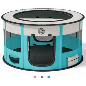 Dog Playpen Puppy Play Pen Indoors Pet Crate Small Dog Cage Portable Foldable Cat Kennel for Kitten Hamster Rabbit Bunny Guinea Pig with Collapsible Food Bowl Carrying Case (Cyan)