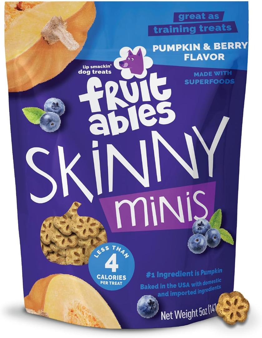 Fruitables Skinny Mini Dog Treats, Healthy Pumpkin Treat for Dogs, Low Calorie & Delicious, Puppy Training, No Wheat, Corn or Soy, Made in the USA, Pumpkin and Berry Flavor, 5oz (5 Ounce (Pack of 1)), Best By: MAY/15/2027
