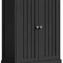 ChooChoo Bathroom Floor Cabinet, Modern Bathroom Storage Cabinet with 2 Doors and Adjustable Shelves, Freestanding Cupboard for Living Room, Black