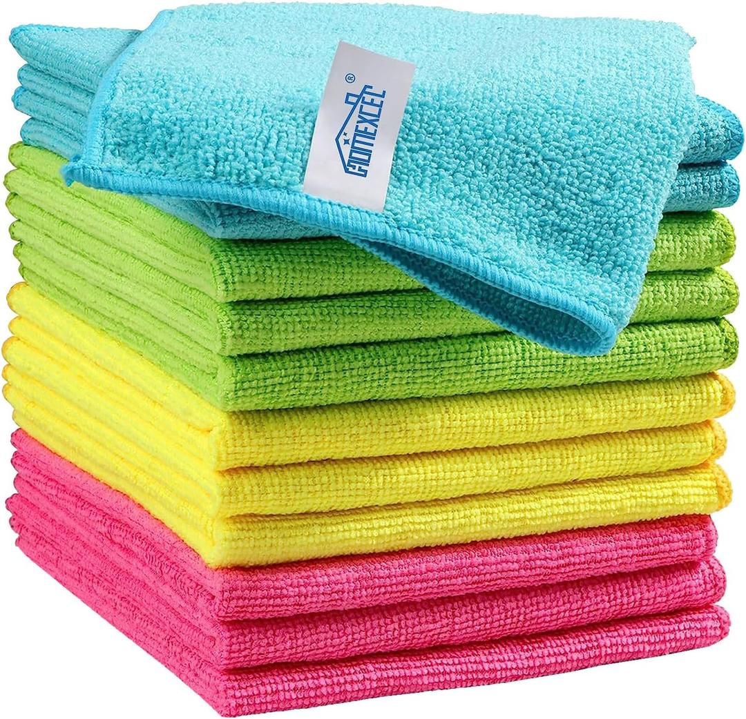 HOMEXCEL Microfiber Cleaning Cloth,12 Pack Cleaning Rags, Cleaning Towels with 4 Color Assorted, 11.5"X11.5"(Green/Blue/Yellow/Pink) (Multicolor)