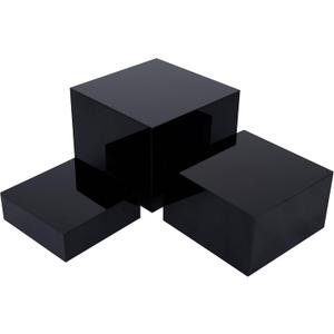 Red Co. Set of 3 Glossy Black Acrylic Cube Display Nesting Risers with Hollow Bottoms