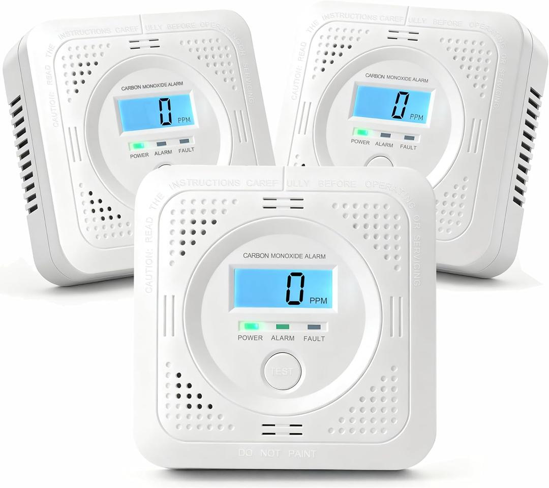 3 Pack Carbon Monoxide Detector LCD Screen Real-Time Concentration Battery Fault LED 60-Second Self-Check History Alarm Peak Record Portable Travel Van Life RV Camping Hotel Home Safety Pet Family