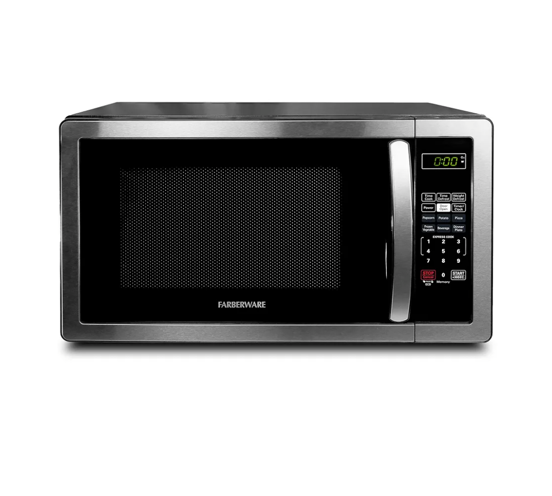 Farberware Countertop Microwave 1000 Watts, 1.1 cu ft - Microwave Oven With LED Lighting and Child Lock - Perfect for Apartments and Dorms - Easy Clean Stainless Steel