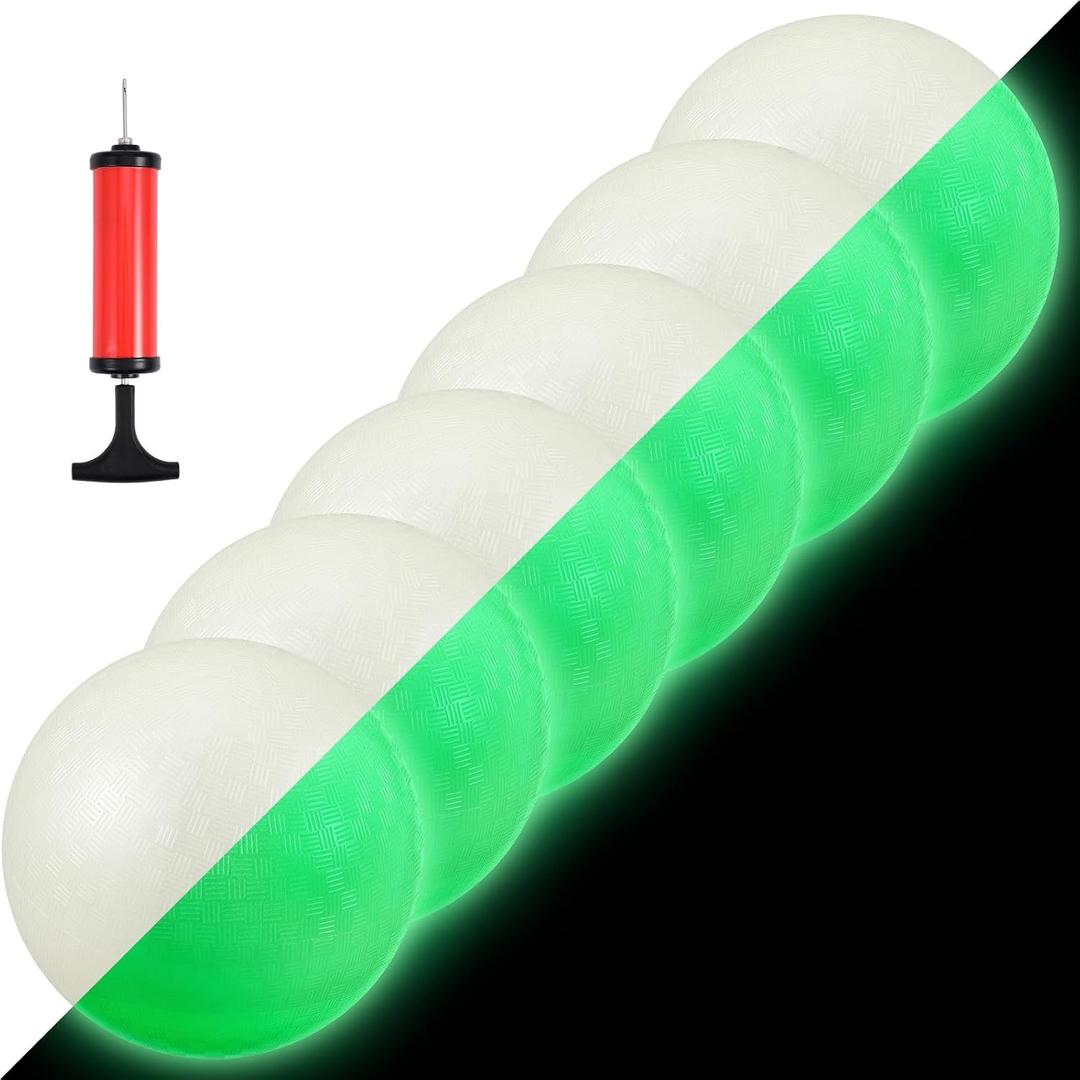 Hiboom Glow in The Dark Kickballs Dodgeballs Light up Playground Bouncy Balls with Pump for Adults Playground Backyard Outdoor Glow in The Dark Activities
