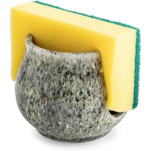 Ceramic Sponge Holder, Kitchen Sponge Holder Sink Caddy Organizer Dish Rack for Kitchen Sink Suction, Bathroom, Brush, Special Gray (Barrel-type)