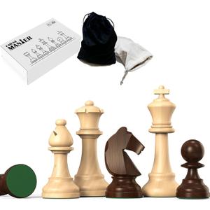 doowroodni Wooden Chess Pieces Large 3.75inch King Set of Luxury Staunton Wood Chessmen with 2 Extra Queen for Chess Board Game (Chess Pieces Only), Velvet Storage Bags Included