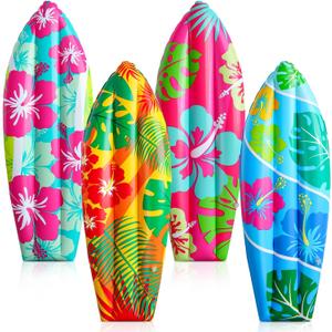 Lewtemi 4 Pack Hawaiian Inflatable Surfboards 36 Inch Tropical Surfboard Decorations Large Inflatable Pool Beach Floats Hawaii Luau Decor for Summer Luau Pool Holiday Birthday Party Prop Decor(Flower)