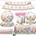 Wildflower Baby Shower Decorations,142Pcs Wildflower Baby in Bloom Plates and Napkins,Tablecloth,Cup Butterfly Floral Theme Table Decorations for Bridal Shower Birthday Party