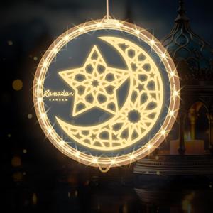 Threetols 3D Eid Ramadan LED Lights, Moon Star Hanging Decor for Indoor/Outdoor, Bedroom, Party, Eid Mubarak, Ramadan Kareem, Islam Mubarak, Energy Efficient, Acrylic, MOON STAR