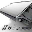 Fonzier RV Awning Fabric Replacement, 19.5oz Heavy Duty Vinyl, with Tie Down Kits & 7 Hooks & Pull Strap for Trailer Camper Awning- 11'(Fabric 10'2"), Light Gray Fade