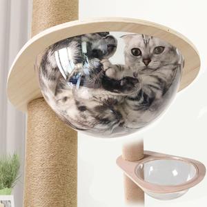 Japard Space Clear Capsule Dome Cover, Cat Hammock, Cat Tree Replacement, Pet Bed with Wooden Frame Holder, 11.6 inches, Kitty Sleeping