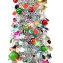N&T NIETING Pop Up Christmas Tree with Lights, Collapsible Tinsel Xmas Tree Decorations, Pencil Christmas Tree Skinny Tree for Holiday Xmas Home Office Decor, 40 Balls, 6Ft, Silver