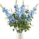 8PCS Blue Delphinium Artificial Flowers 29.5" Combo Clematis Greenery 23.6" Long Stem Flowers for Tall Vase Larkspur Silk Flowers Floral Arrangements Table Party Home Decor (Ice Blue)