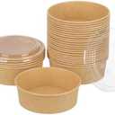 GHEIR 100 Pack 38 oz Disposable Bowls with Lids, Kraft Paper Salad Bowls with Lids, Paper Soup Bowls Food Container for Cold/Hot Food or Takeout