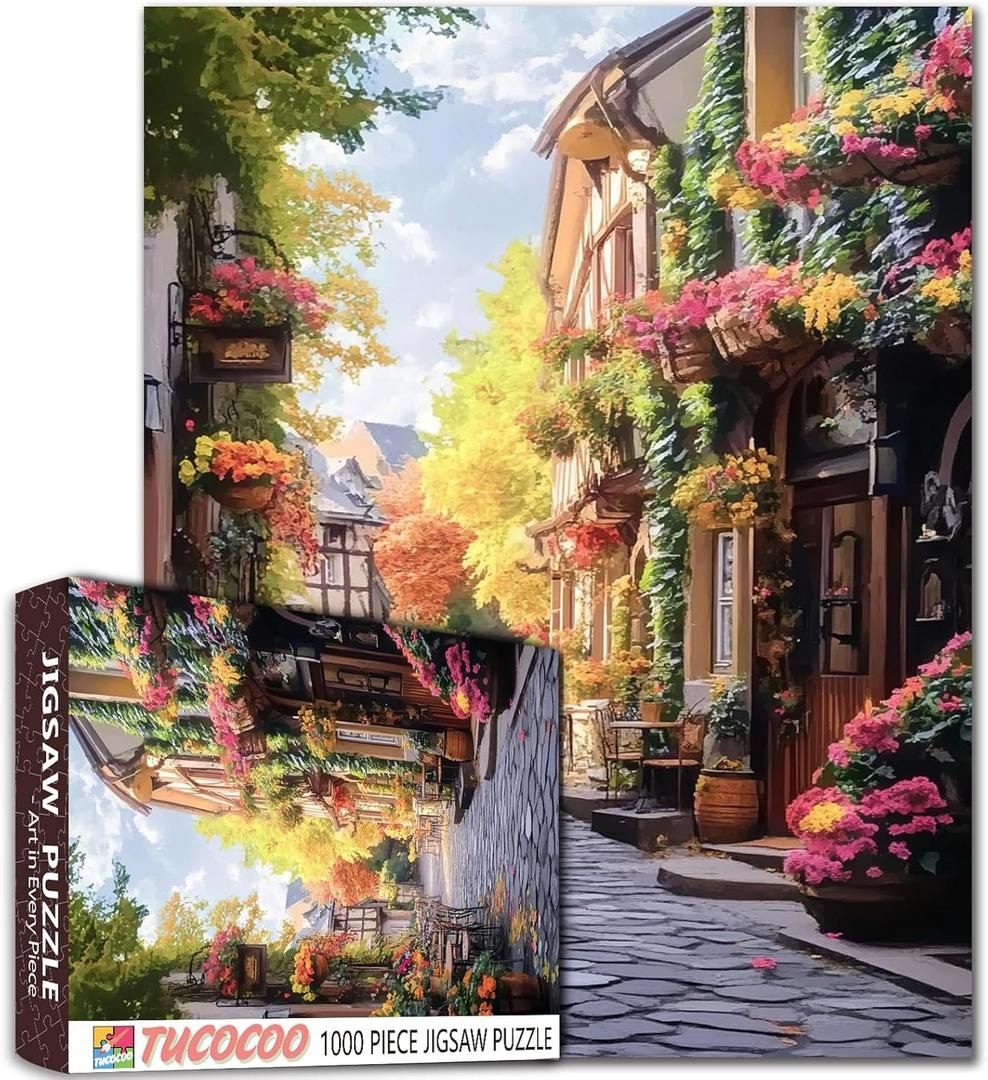 Italian Cafe Scenery Style Jigsaw Puzzles 1000 Pieces for Adults,European Architecture Town Rome Scenery Puzzles for Adults Unique Puzzle (Town Street 04)