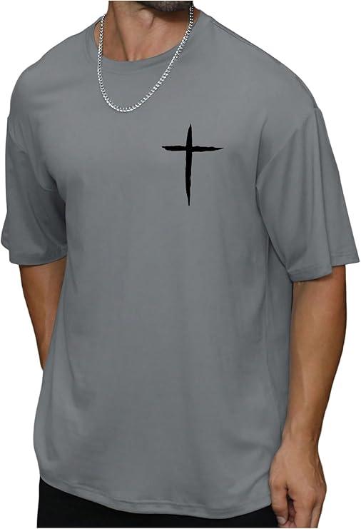 Floerns Men's Cross Print Short Sleeve T Shirt Crewneck Tee Shirts Medium Grey