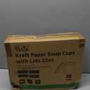 PakTalk 50 Pack Soup Containers with Lids, Disposable and Biodegradable Ice Cream Cups Kraft 12oz Paper Soup Bowls with Lids for Hot Drinking, Food, and Ice Cream