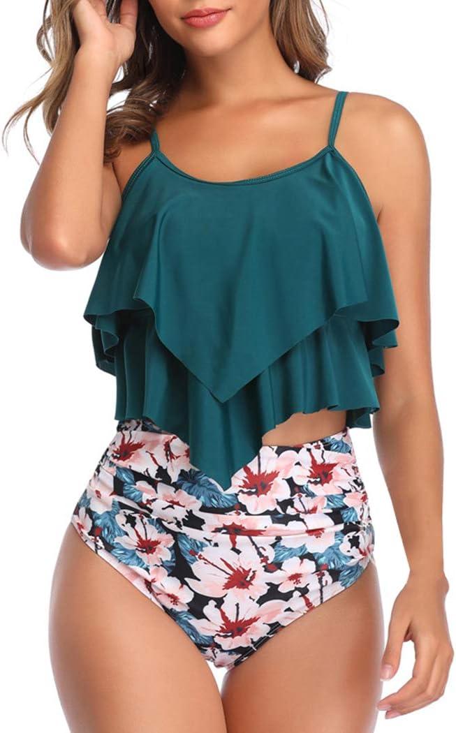 VeMee Tankini Swimsuits for Women High Waisted Swim Suit 2025 Bikini Sets Bathing Suits 2 PCS Tummy Control Ruffled Swimwear (Large, Armygreen)
