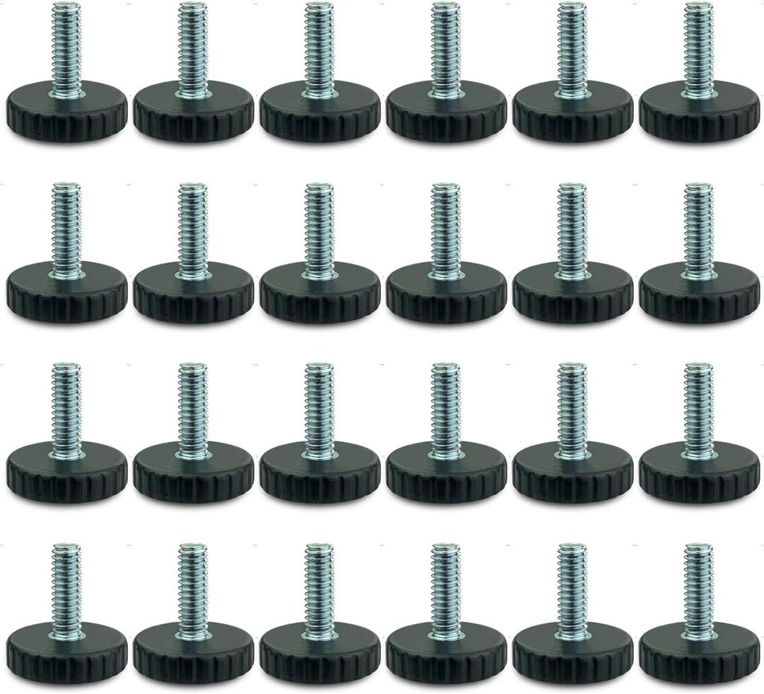 24 Pcs/Package-1/4 UNC Threaded Adjustable Table/Chair/Furniture Feet Levelers Screw On for Glides Leveling(Black,Nylon,1/4-20) (No Threaded Inserts)
