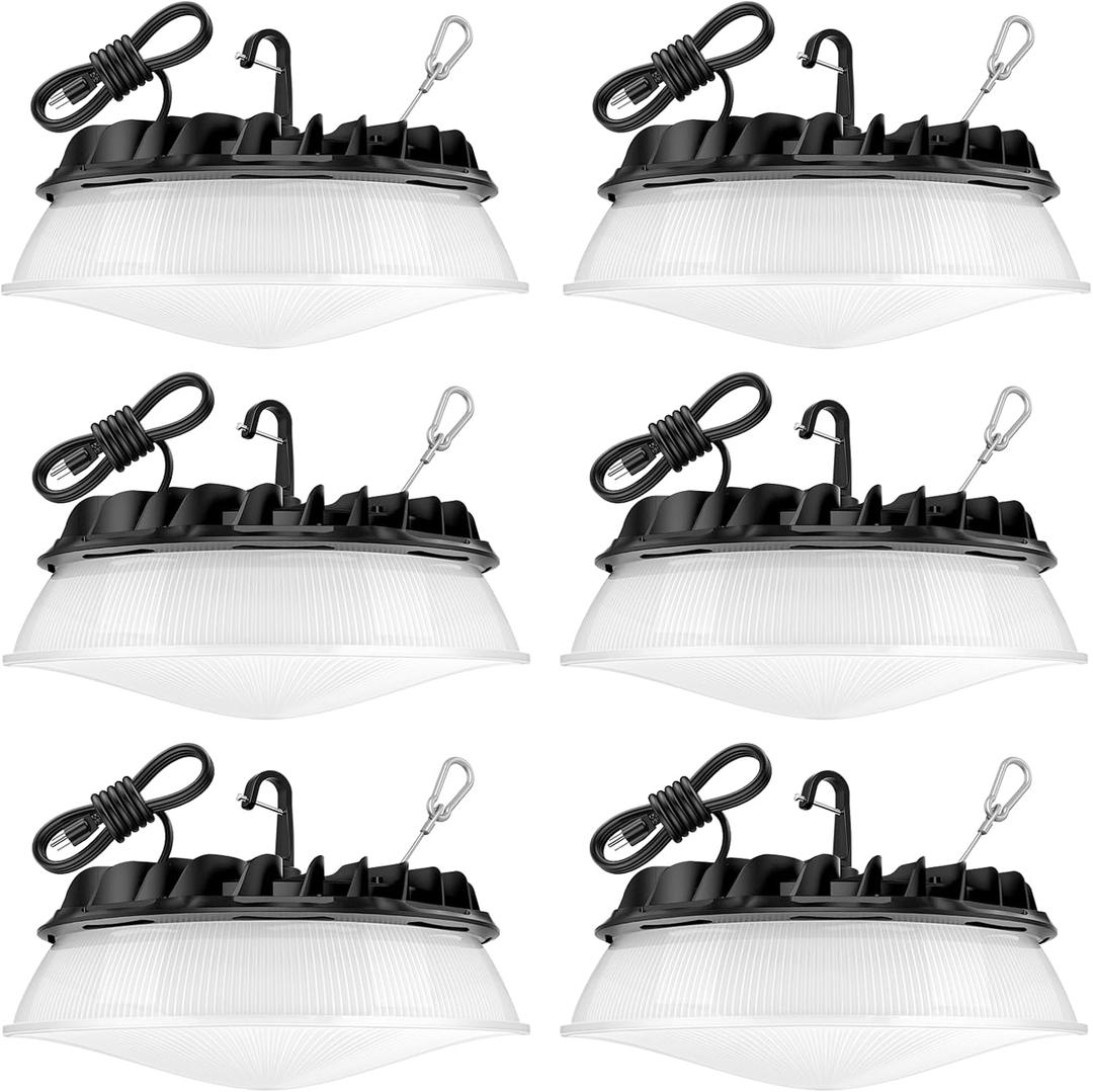 6 Pack 155W UFO LED High Bay Light with Reflector 22,500lm 5000K LED High Bay Lights AC110-277V 5' Cable with Plug Waterproof UFO Lights for Garage Shop Gym Warehouse ETL Listed