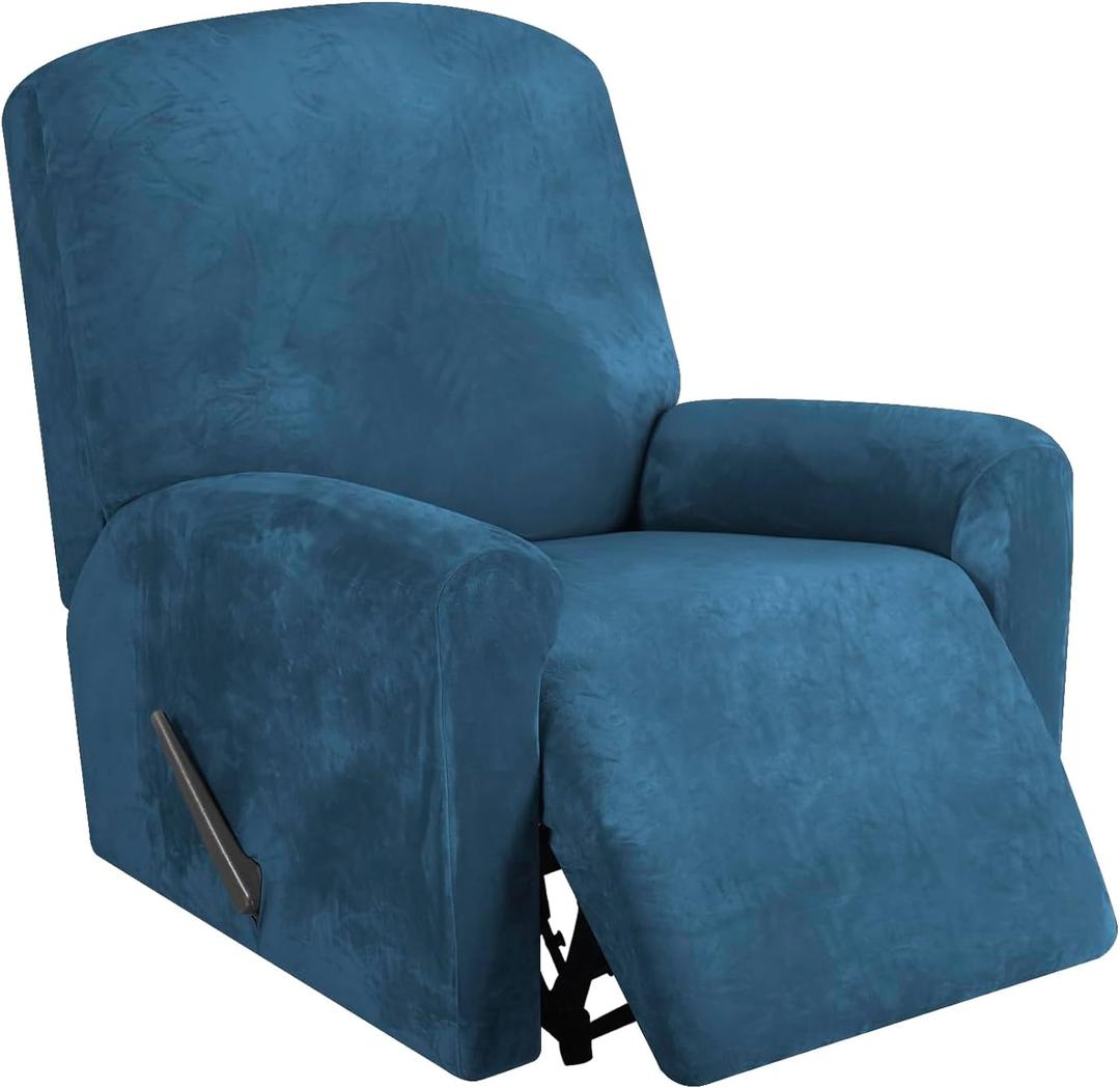 Festicorp Recliner Chair Covers Real Velvet 4-Pieces Recliner Covers for Small Lazy Boy Recliner Chair Stretch Recliner Sofa Slipcovers Furniture Protector with Side Pocket & Elastic Bottom, Deep Teal