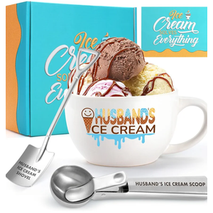 Christmas Gifts for Husband from Wife, Husband's Gifts for Valentine's Day,Anniversary,Birthday, Ice Cream Bowl and Scoop Set with Shovel – Funny Husband Present