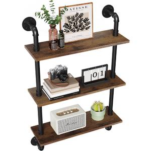 Merapi 24" Industrial Floating Shelves, Pipe Shelves for Wall, 3 Tier Rustic Wood Wall Shelves for Home Décor, Bedroom, Living Room, Bathroom…